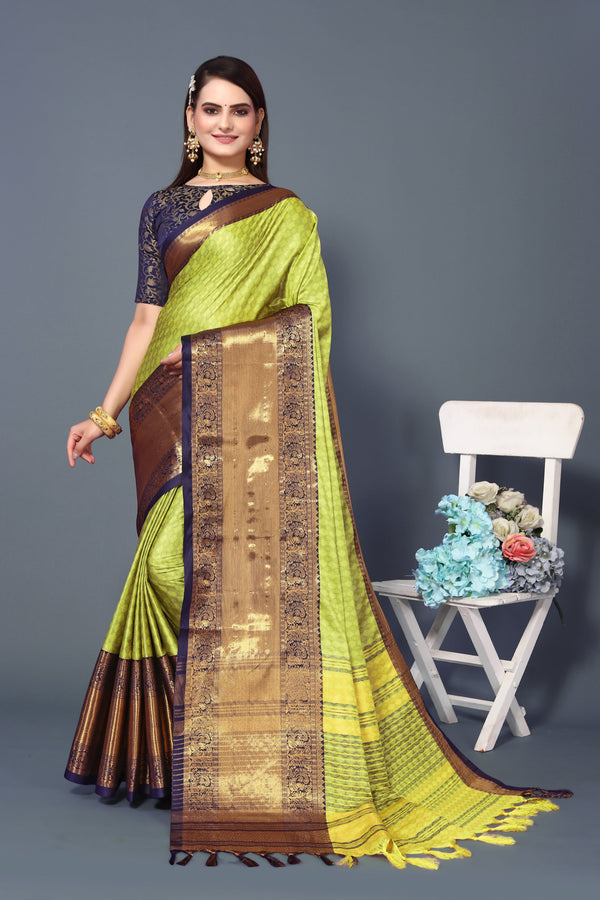 Women's Lemon Green Chavi Silk Saree - Dwija Fashion