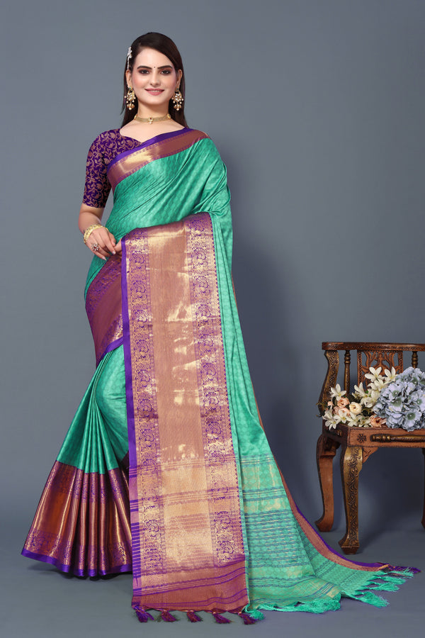 Women's Aqua Chavi Silk Saree - Dwija Fashion