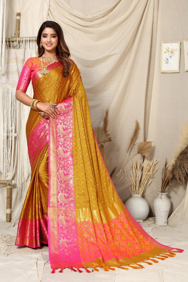 Women's Beige Kathan Silk Saree - Dwija Fashion