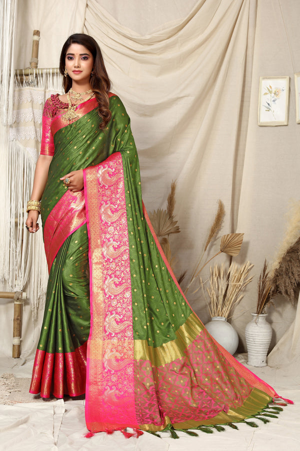 Women's Green Kathan Silk Saree - Dwija Fashion