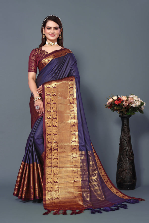 Women's Purple Kathan Silk Saree - Dwija Fashion