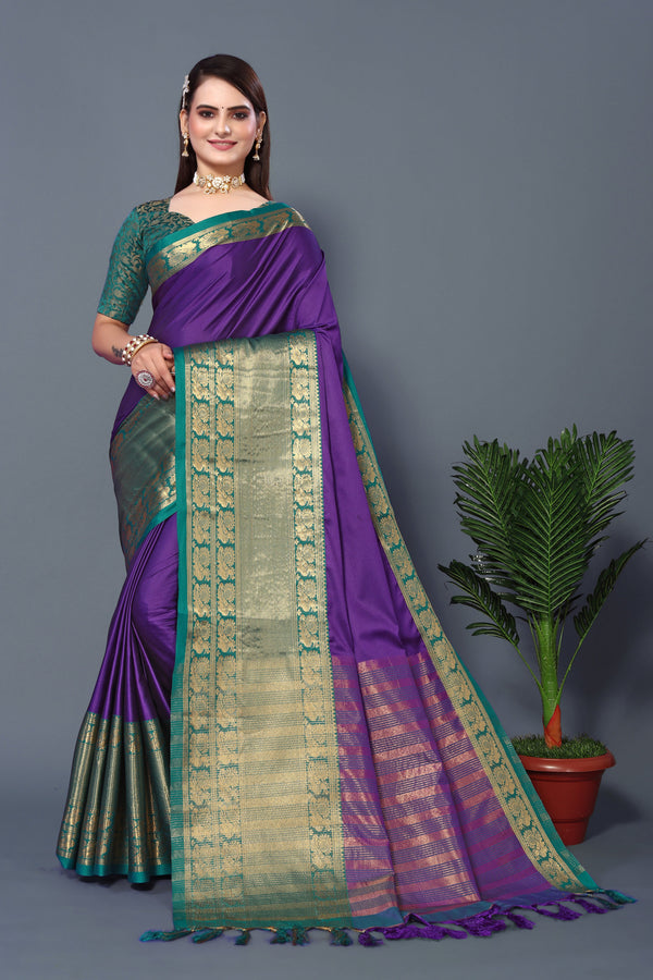 Women's Navy Blue Kathan Silk Saree - Dwija Fashion