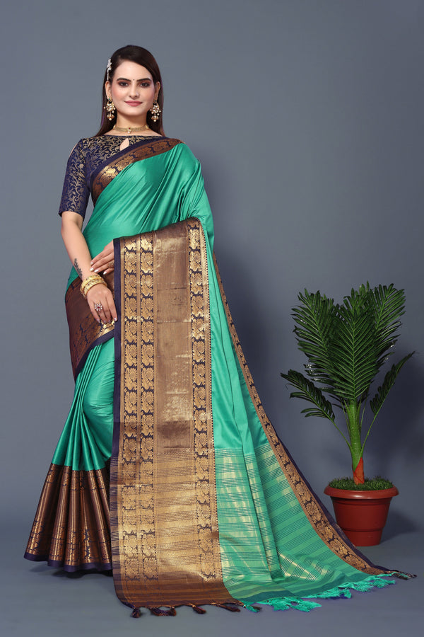 Women's Sea Green Kathan Silk Saree - Dwija Fashion