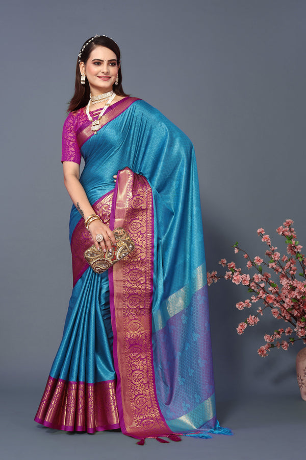 Women's Sky Blue Rubina Silk Saree - Dwija Fashion