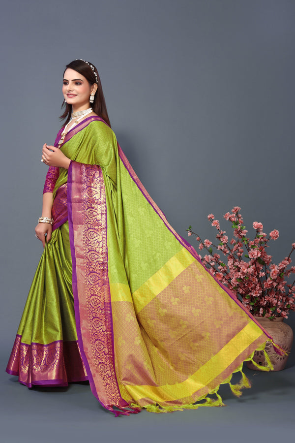 Women's Lemon Green Rubina Silk Saree - Dwija Fashion