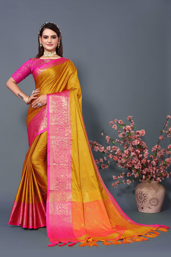 Women's Mustard Rubina Silk Saree - Dwija Fashion