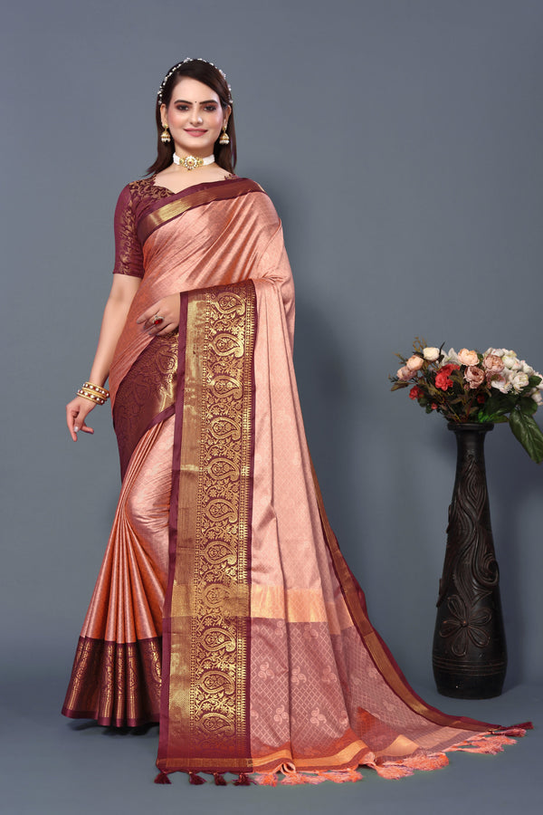 Women's Peach Rubina Silk Saree - Dwija Fashion