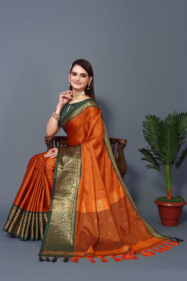 Women's Dark Orange Rubina Silk Saree - Dwija Fashion