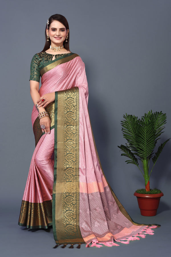 Women's Light Pink Rubina Silk Saree - Dwija Fashion