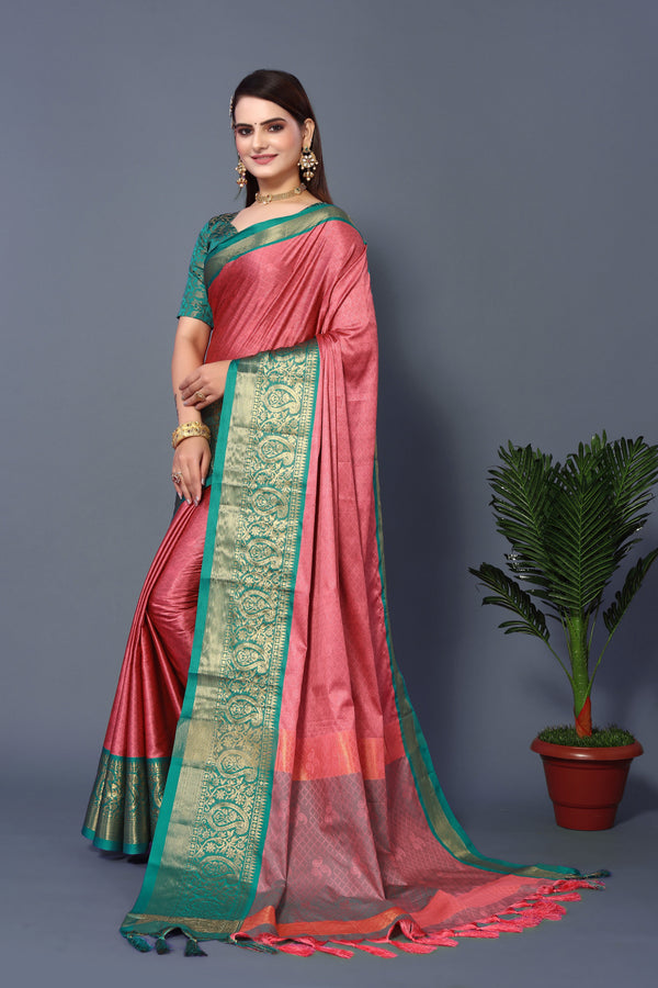 Women's Coral Rubina Silk Saree - Dwija Fashion