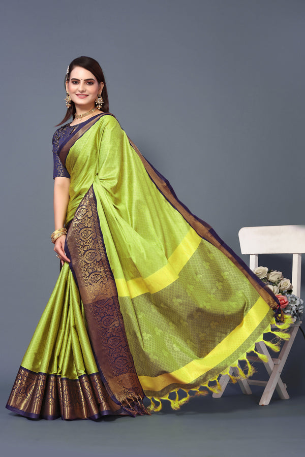 Women's Parrot Green Rubina Silk Saree - Dwija Fashion