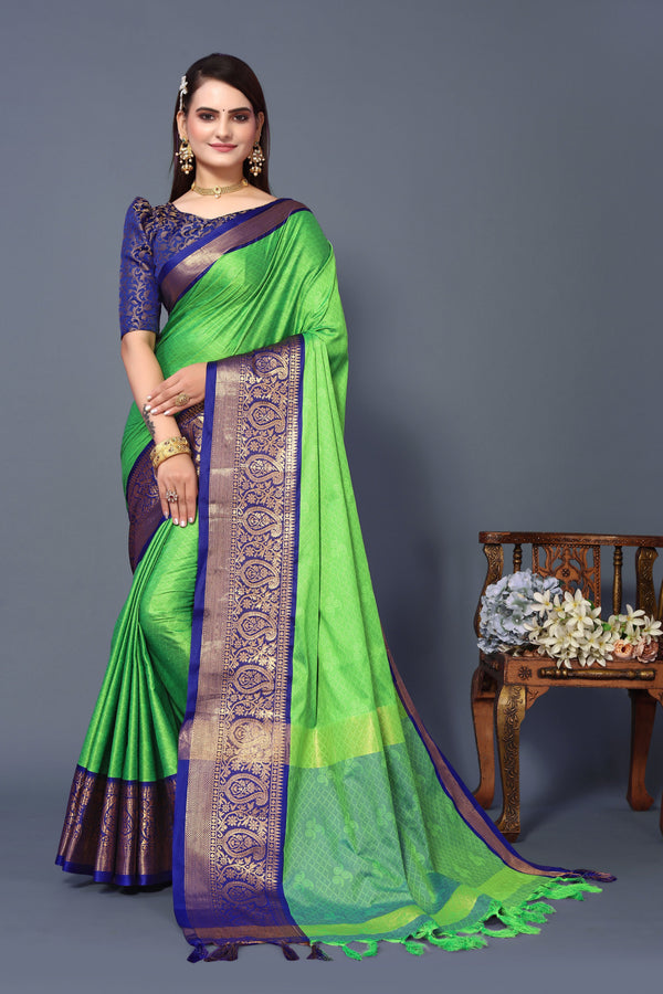 Women's Lime Green Rubina Silk Saree - Dwija Fashion