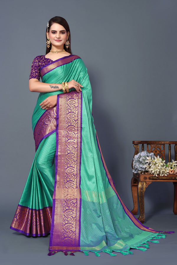 Women's Aqua Rubina Silk Saree - Dwija Fashion