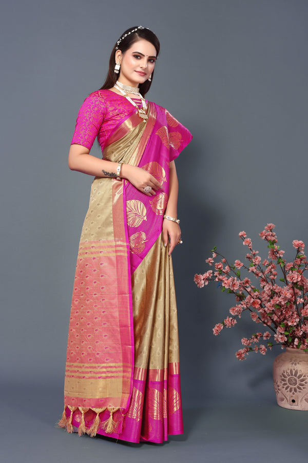 Women's Beige Kathan Silk Saree - Dwija Fashion