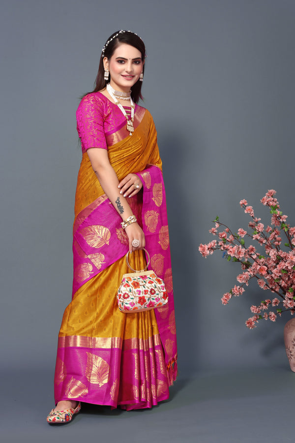 Women's Dark Yellow Kathan Silk Saree - Dwija Fashion