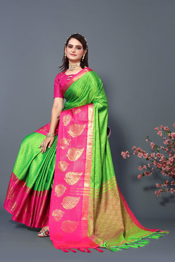 Women's Parrot Green Kathan Silk Saree - Dwija Fashion