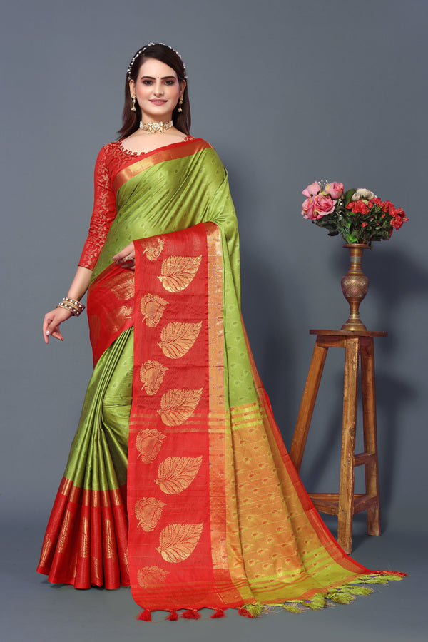 Women's Olive Kathan Silk Saree - Dwija Fashion