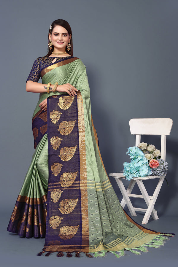 Women's Emerald Green Kathan Silk Saree - Dwija Fashion