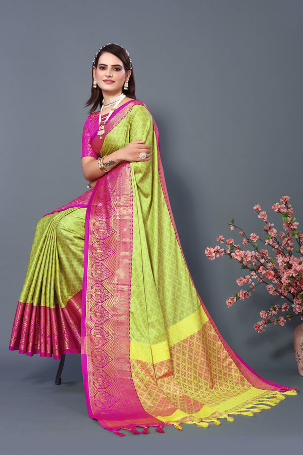 Women's Lemon Green Smiya Silk Saree - Dwija Fashion