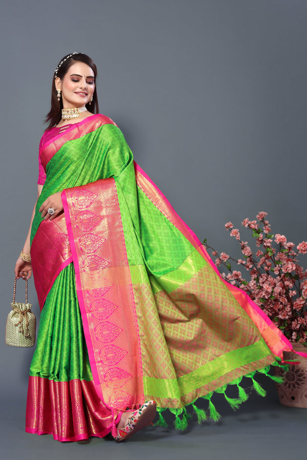 Women's Lime Smiya Silk Saree - Dwija Fashion