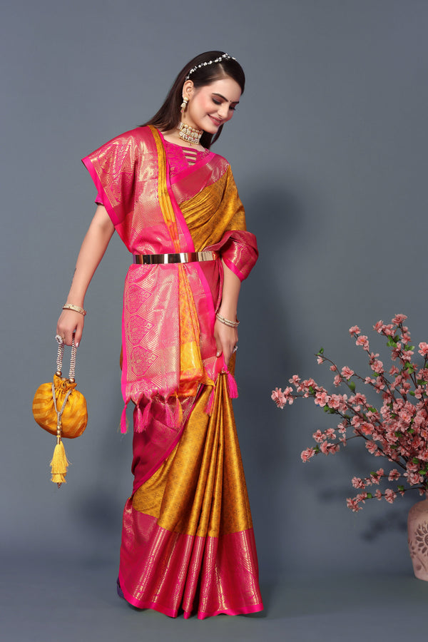 Women's Mustard Smiya Silk Saree - Dwija Fashion