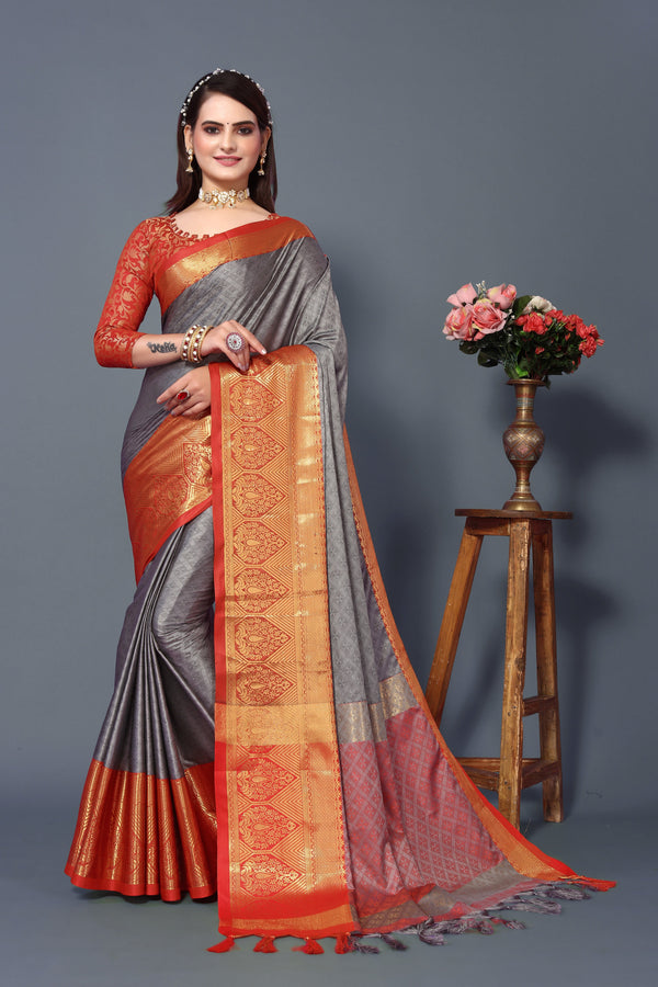 Women's Grey Smiya Silk Saree - Dwija Fashion