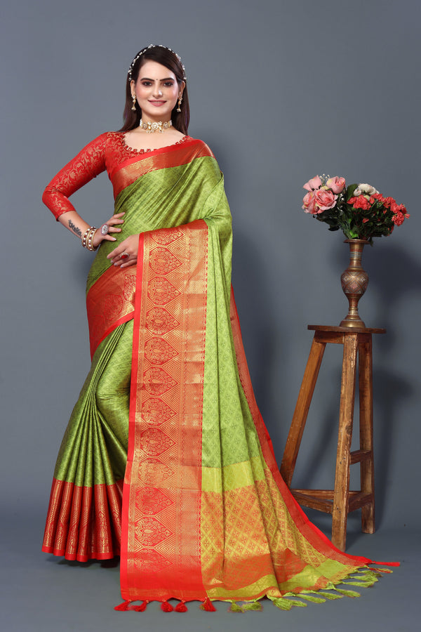 Women's Lime Smiya Silk Saree - Dwija Fashion