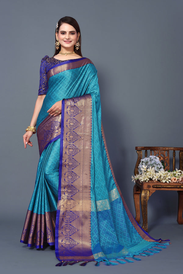 Women's Sky Blue Smiya Silk Saree - Dwija Fashion