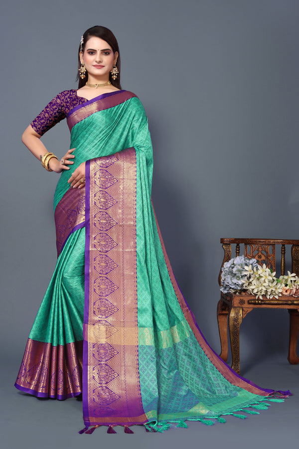 Women's Aqua Smiya Silk Saree - Dwija Fashion