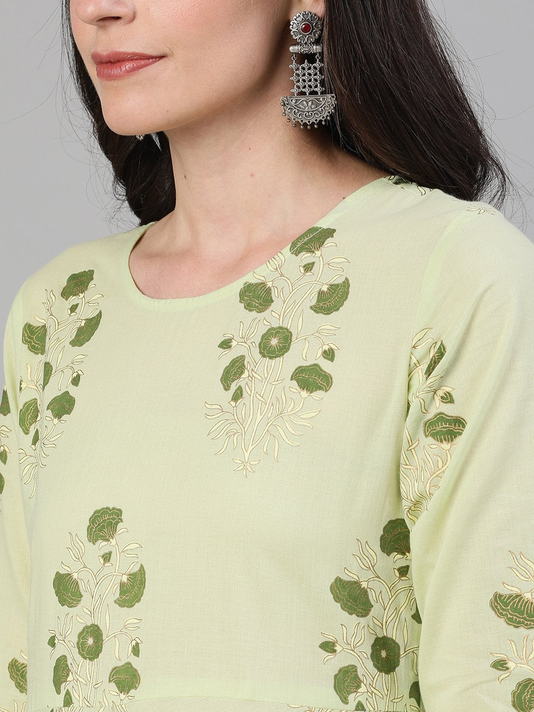 Women Green Three-Quarter Sleeves Straight Kurta With Palazzo and Dupatta with pockets And Face Mask | NOZ2TOZ - Made In INDIA.