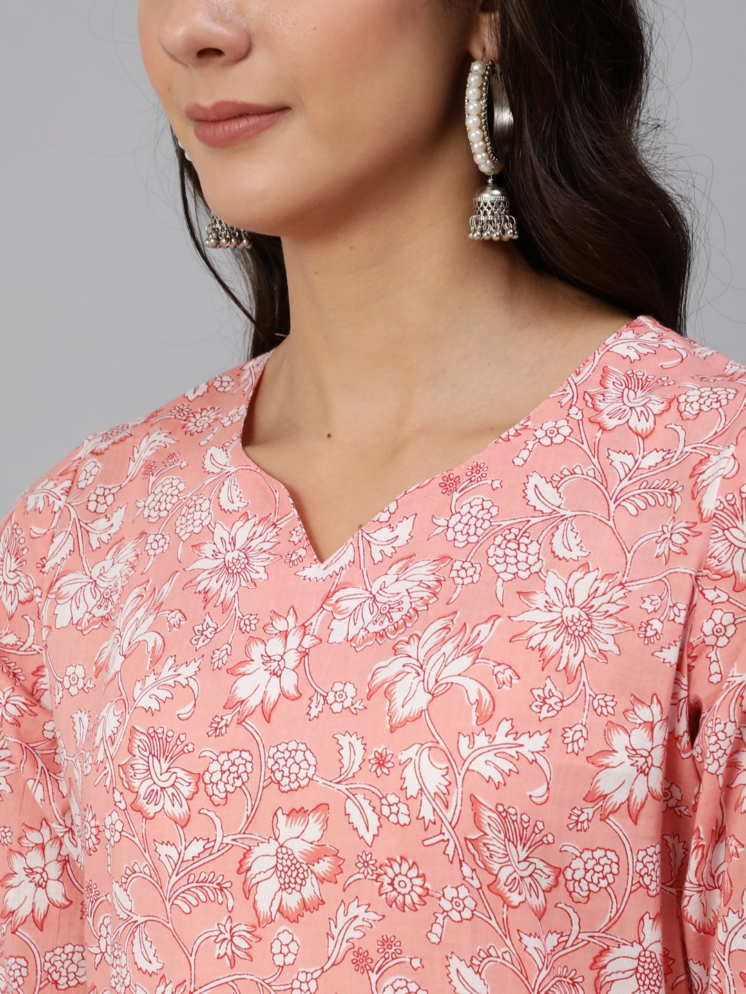 Women Pink Floral Printed Kurta Set With Palazo & Dupatta | NOZ2TOZ - Made In INDIA.