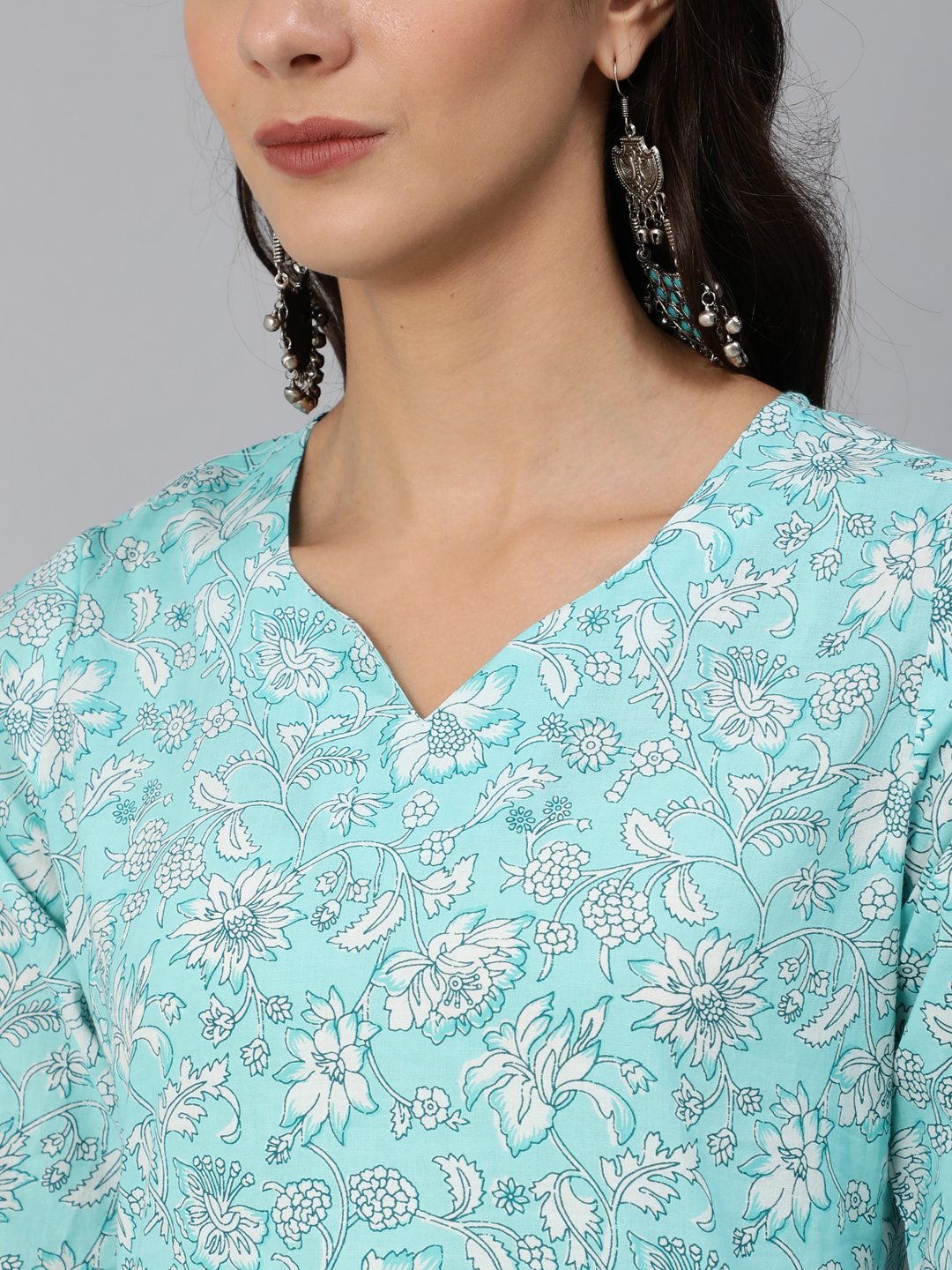 Women Blue Floral Printed Kurta Set With Palazo & Dupatta | NOZ2TOZ - Made In INDIA.