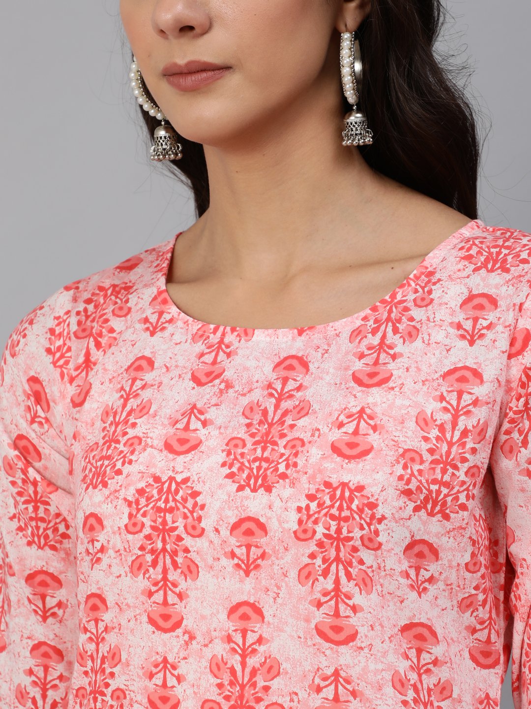 Women Pink Printed Kurta Set With Plazo & Dupatta | NOZ2TOZ - Made In INDIA.