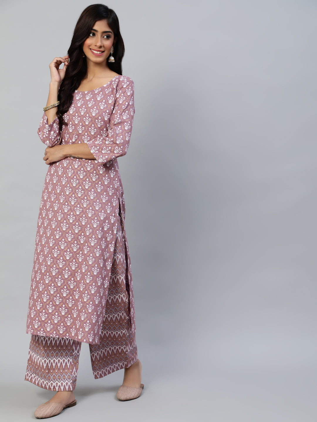 Women Pink Straight Kurta With Plazo & Sequened Dupatta | NOZ2TOZ - Made In INDIA.