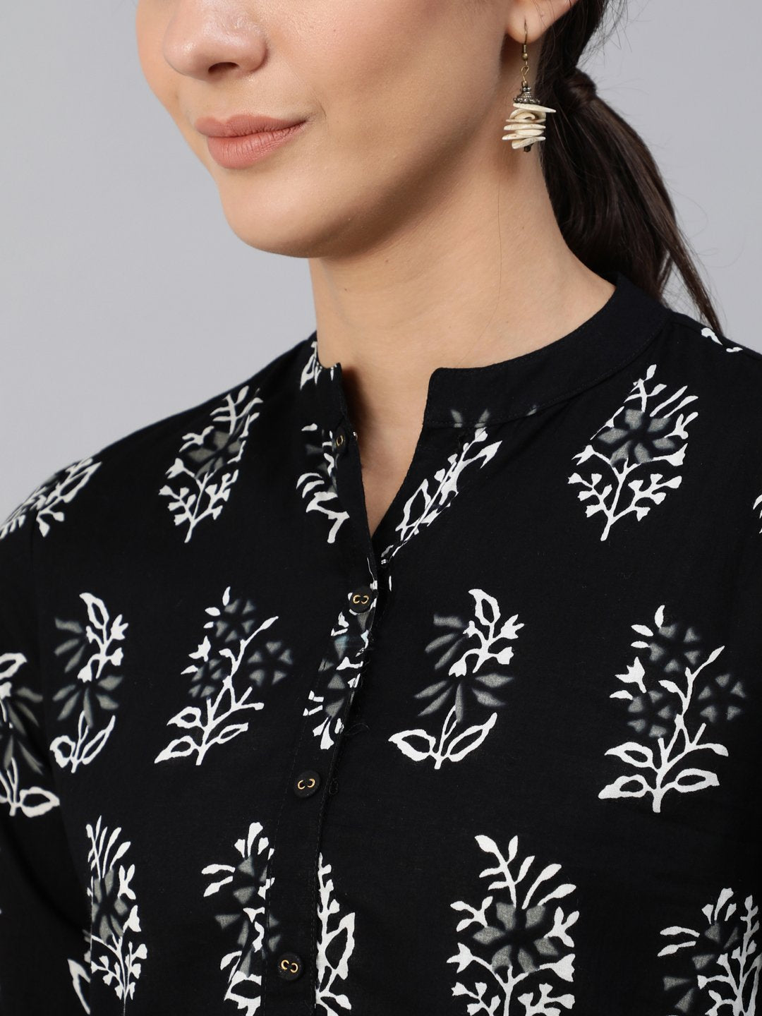 Women Black Printed Top With Three Quarter Flared Sleeves | NOZ2TOZ - Made In INDIA.