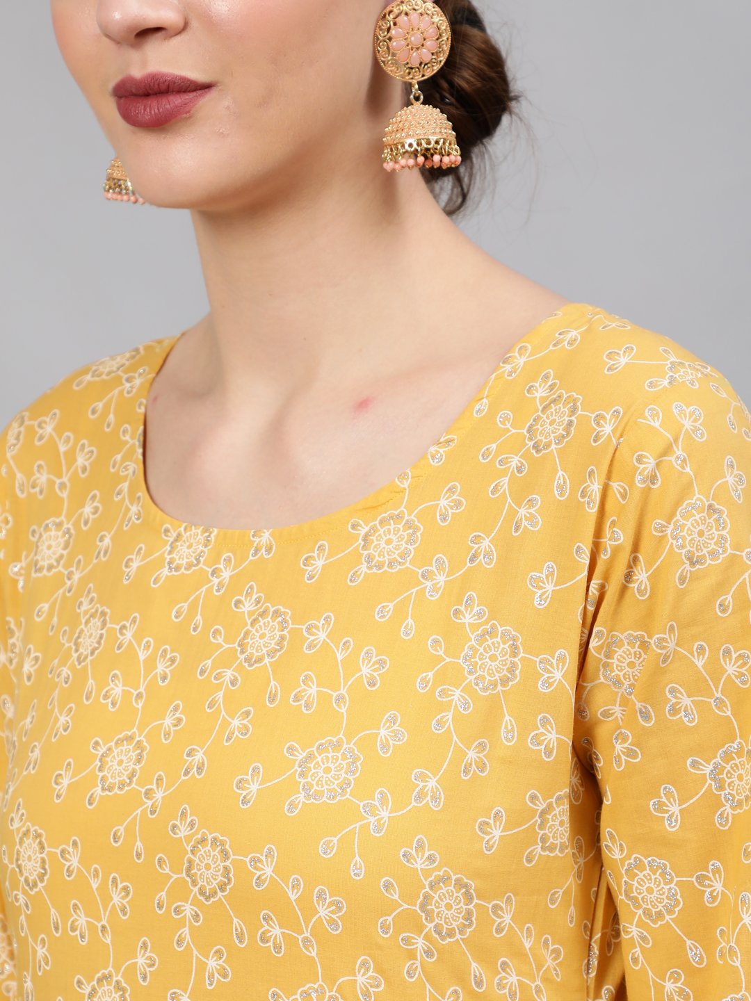 Women Yellow Printed Anarkali Kurta With Plazo & Dupatta | NOZ2TOZ - Made In INDIA.