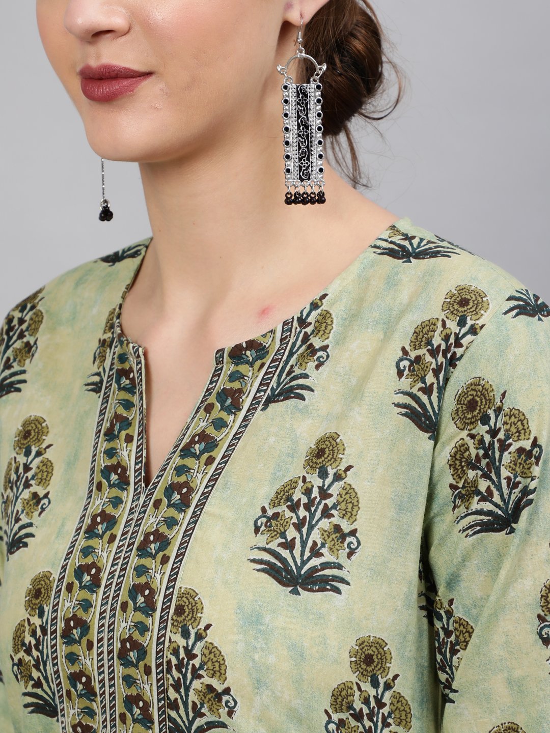 Women Green Printed Straight Kurta With Plazo & Dupatta | NOZ2TOZ - Made In INDIA.