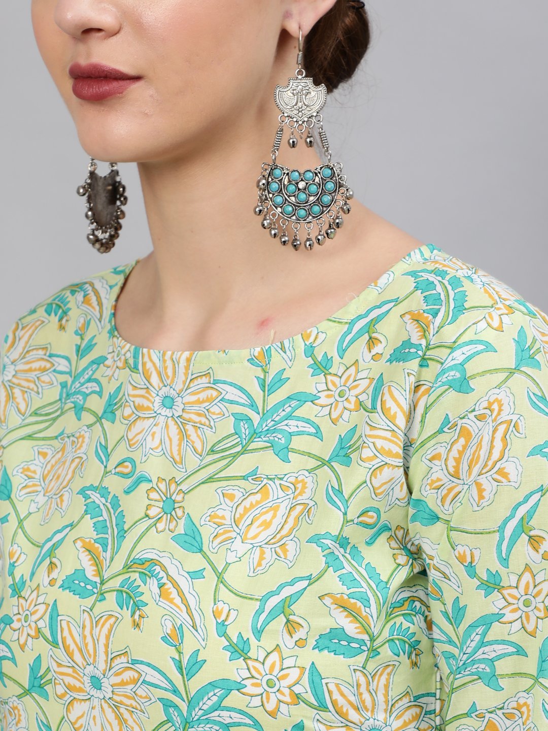 Women Green Floral Printed Straight Kurta With Plazo & Dupatta | NOZ2TOZ - Made In INDIA.