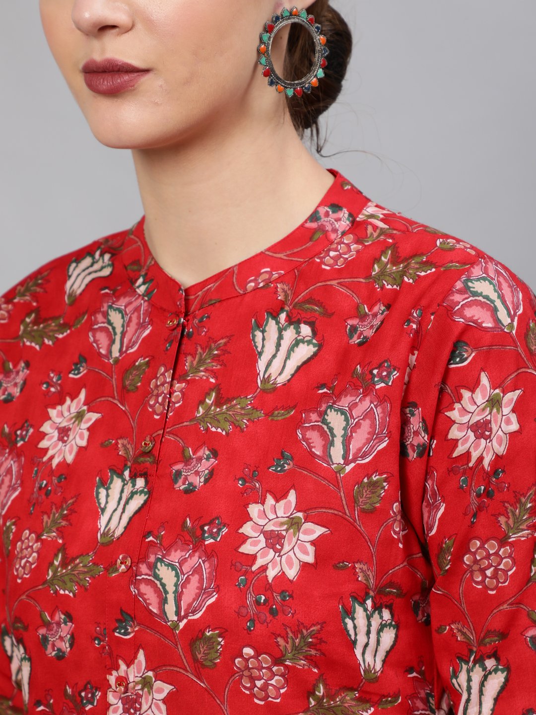 Women Red Floral Printed Straight Kurta With Plazo & Dupatta | NOZ2TOZ - Made In INDIA.