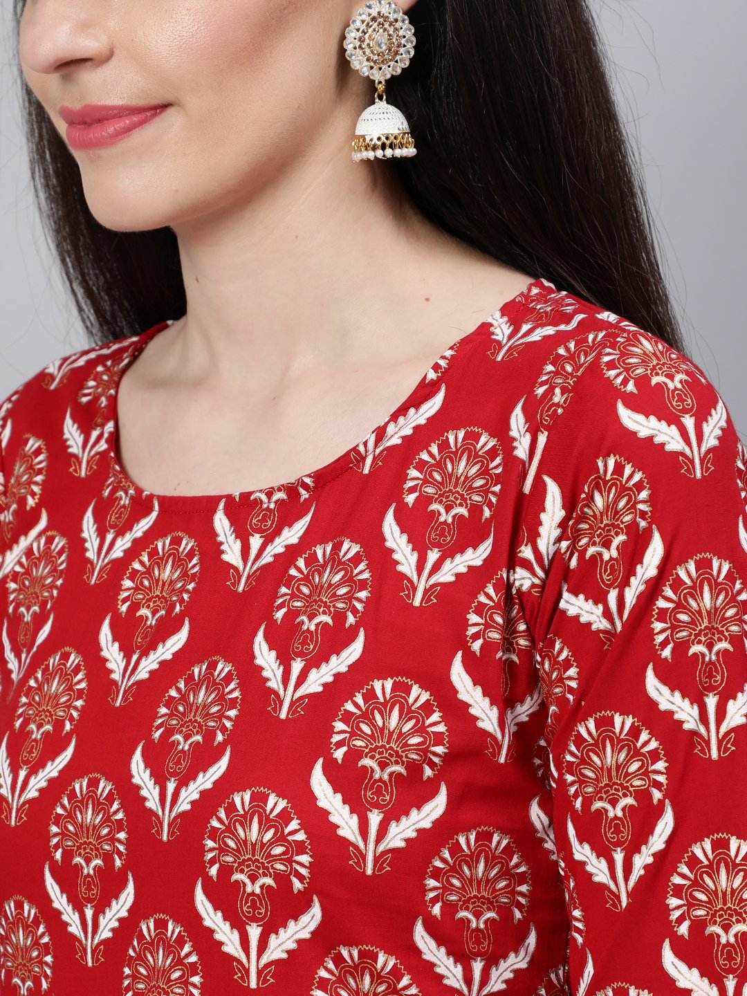 Women Red Straight Kurta With Plazo & Sequened Dupatta | NOZ2TOZ - Made In INDIA.