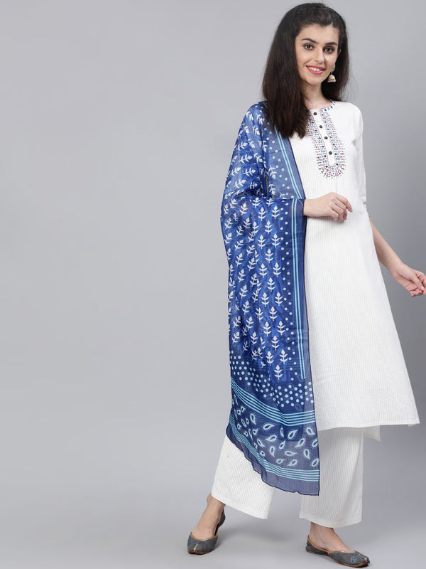 Women Cream Embroidered Kurta With Plazo & Dupatta | NOZ2TOZ - Made In INDIA.