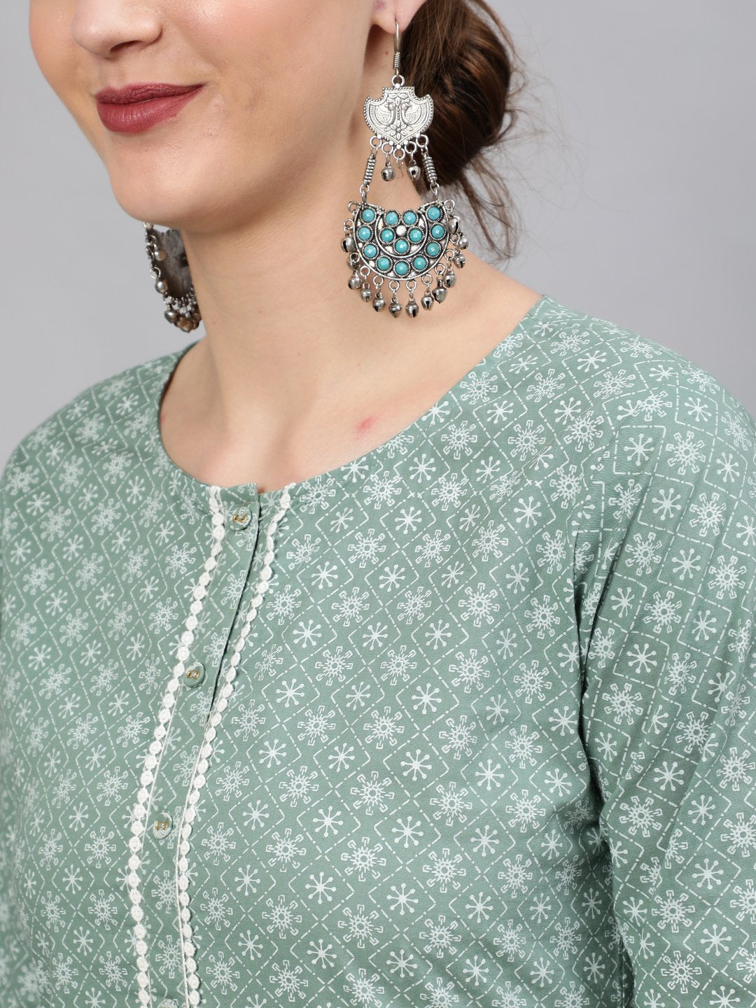 Women Green Floral Printed Straight Kurta With Plazo & Dupatta | NOZ2TOZ - Made In INDIA.