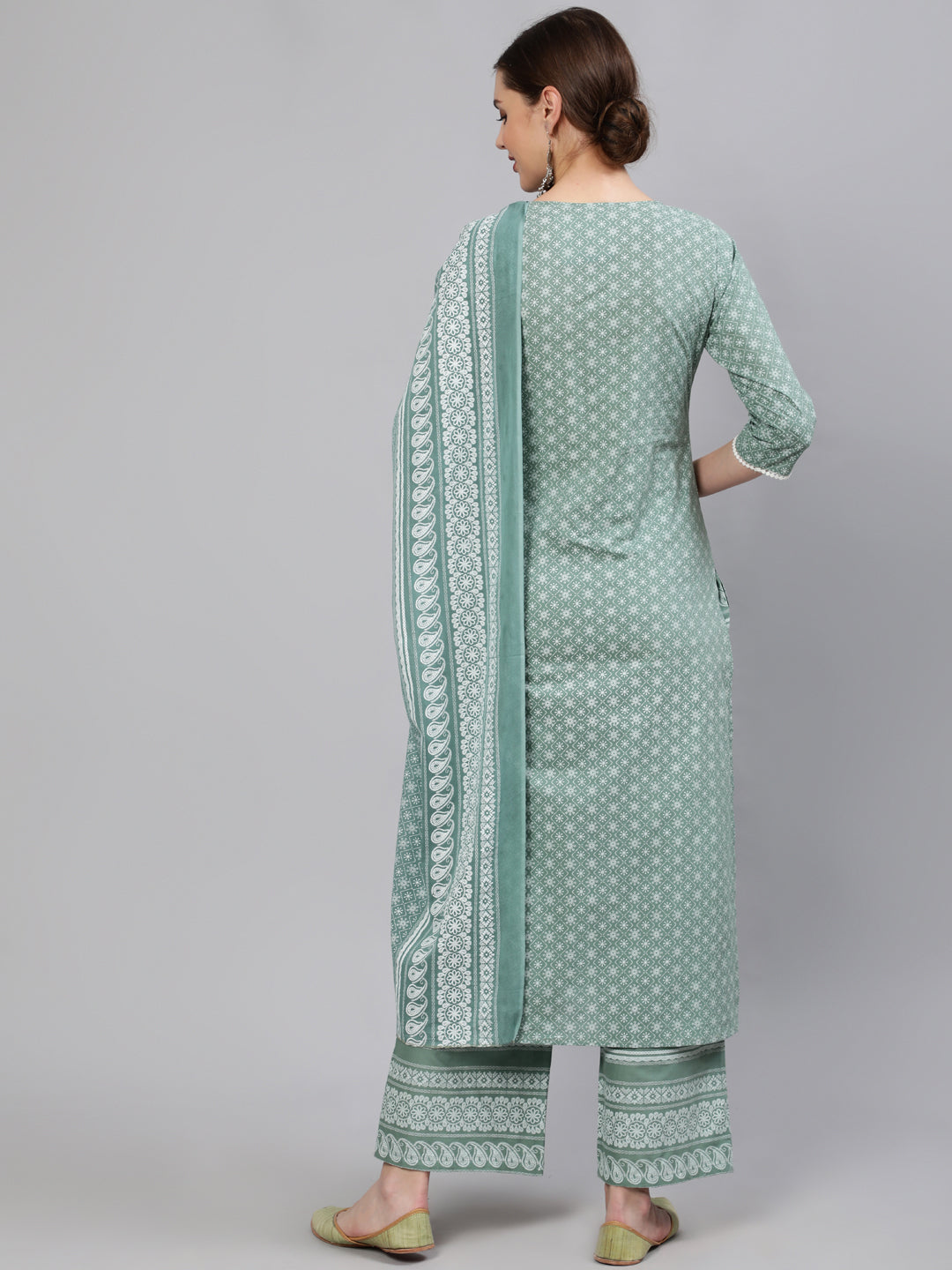 Women Green Floral Printed Straight Kurta With Plazo & Dupatta | NOZ2TOZ - Made In INDIA.