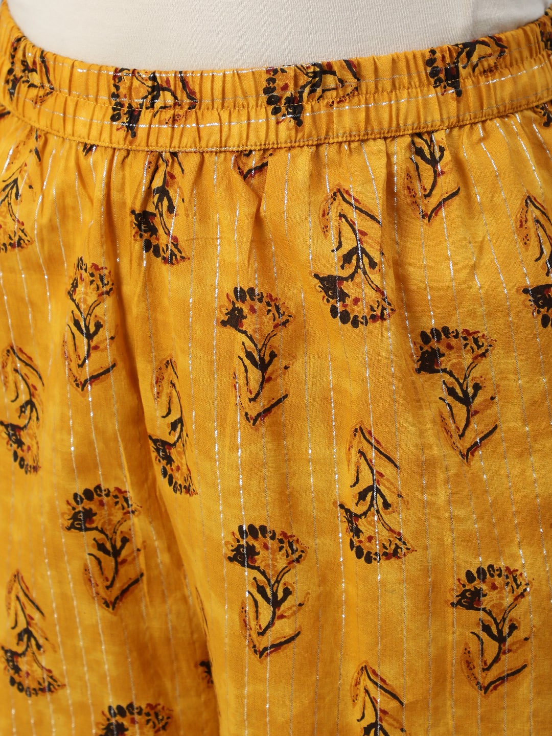 Women Mustard Yellow Ethnic Motifs Printed Layered Pure Cotton Kurta With Plazzos & Dupatta | NOZ2TOZ - Made In INDIA.