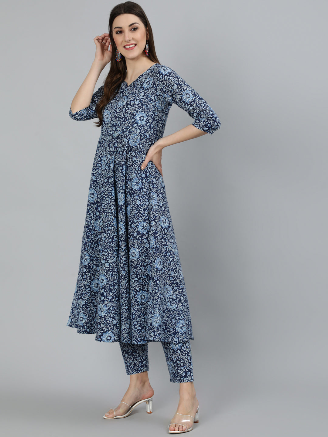 Women Blue Ethnic Motifs Printed  Pure Cotton Kurta with Palazzos & Dupatta | NOZ2TOZ - Made In INDIA.