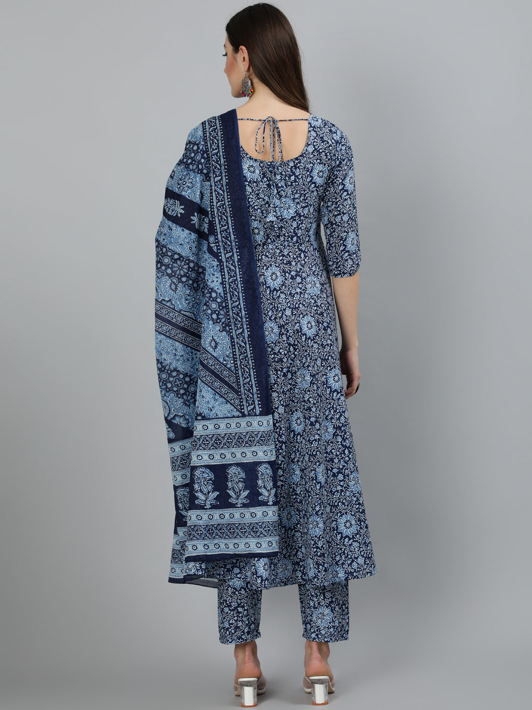 Women Blue Ethnic Motifs Printed  Pure Cotton Kurta with Palazzos & Dupatta | NOZ2TOZ - Made In INDIA.