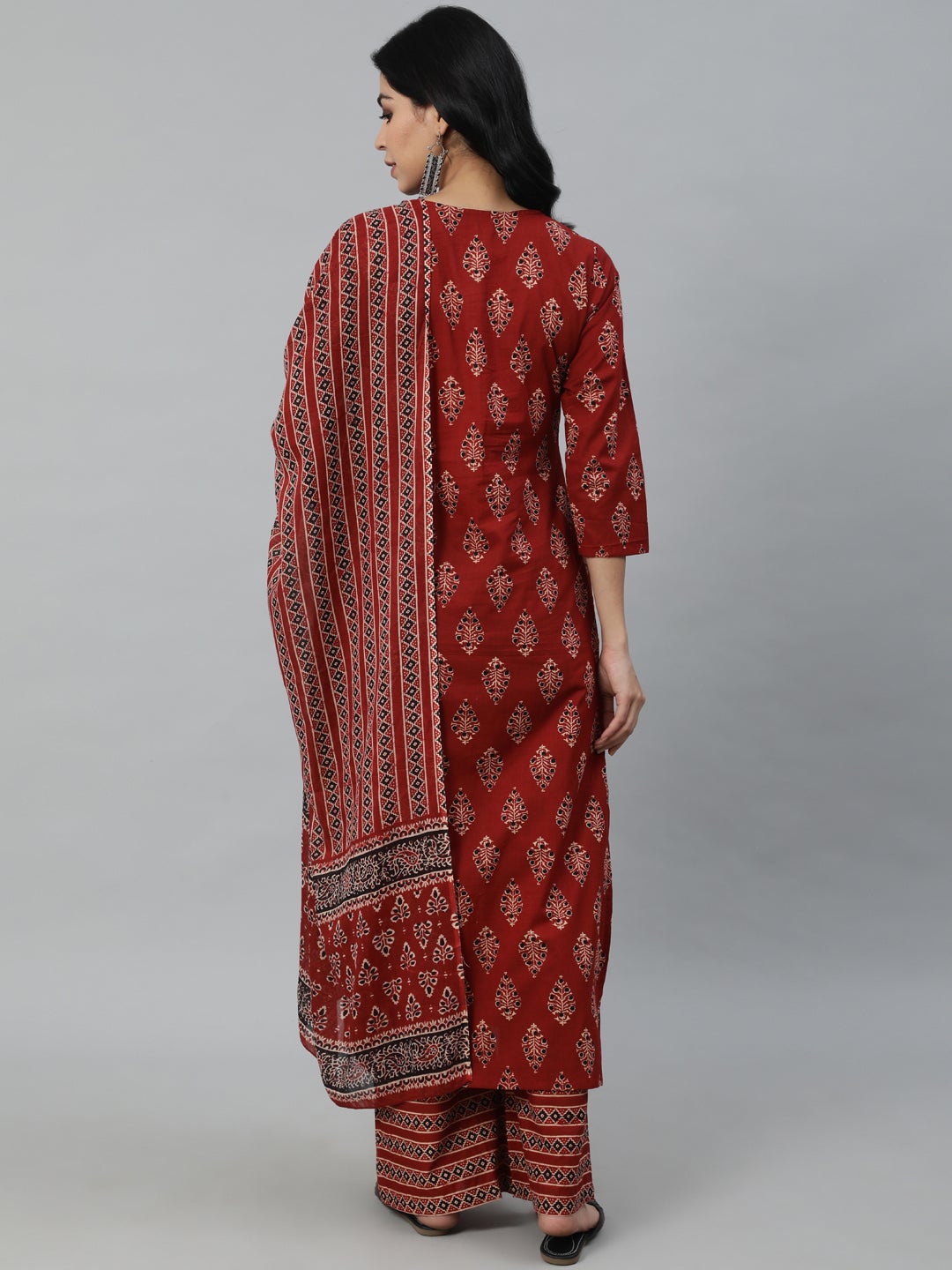 Women Maroon Printed Straight Kurta With Plazo & Dupatta | NOZ2TOZ - Made In INDIA.