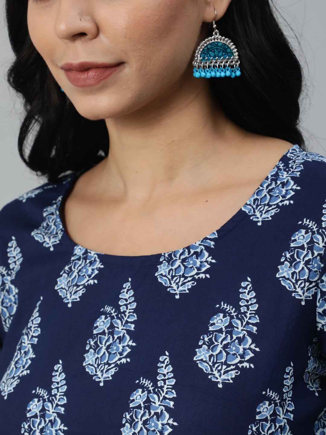 Women Navy Blue Printed Straight Kurta With Plazo & Dupatta | NOZ2TOZ - Made In INDIA.