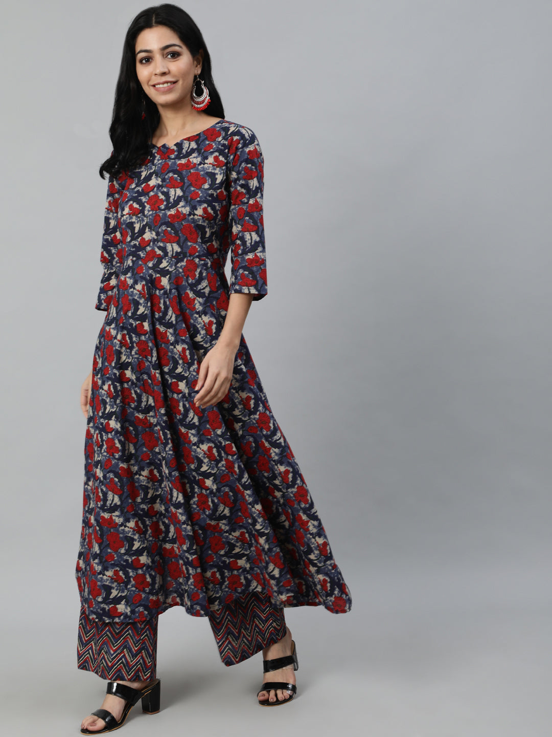 Women Multi Floral Printed Flared Kurta with Palazzo Dupatta | NOZ2TOZ - Made In INDIA.