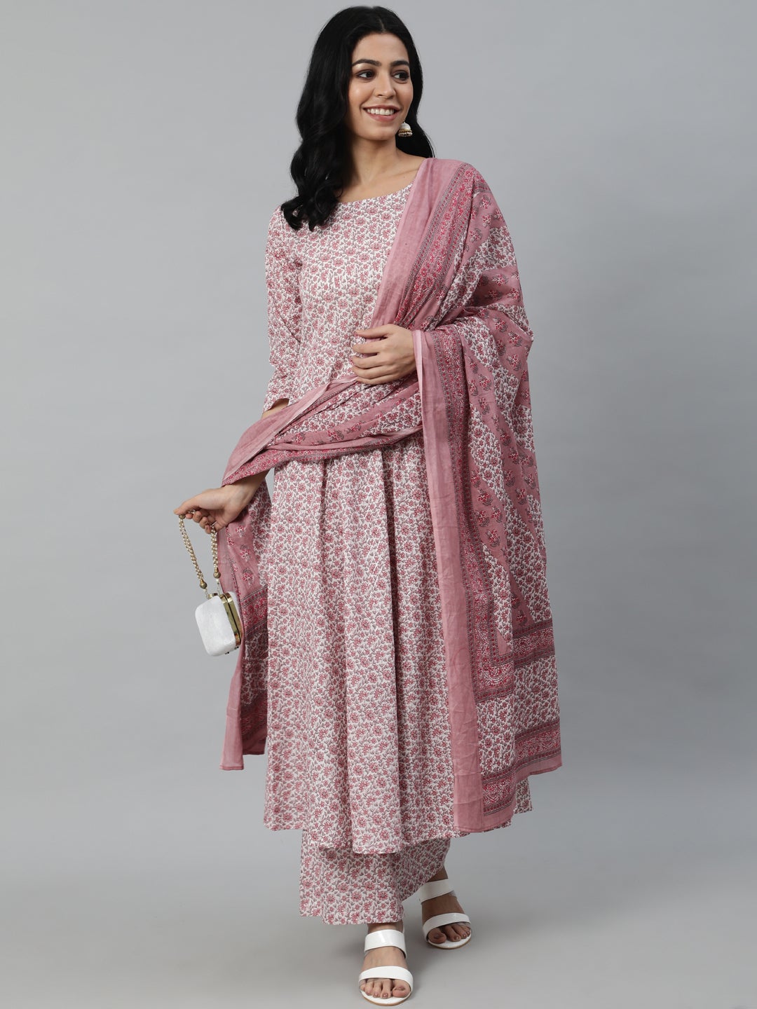 Women Off-White Ethnic Printed Straight Kurta With Plazzo And Dupatta | NOZ2TOZ - Made In INDIA.